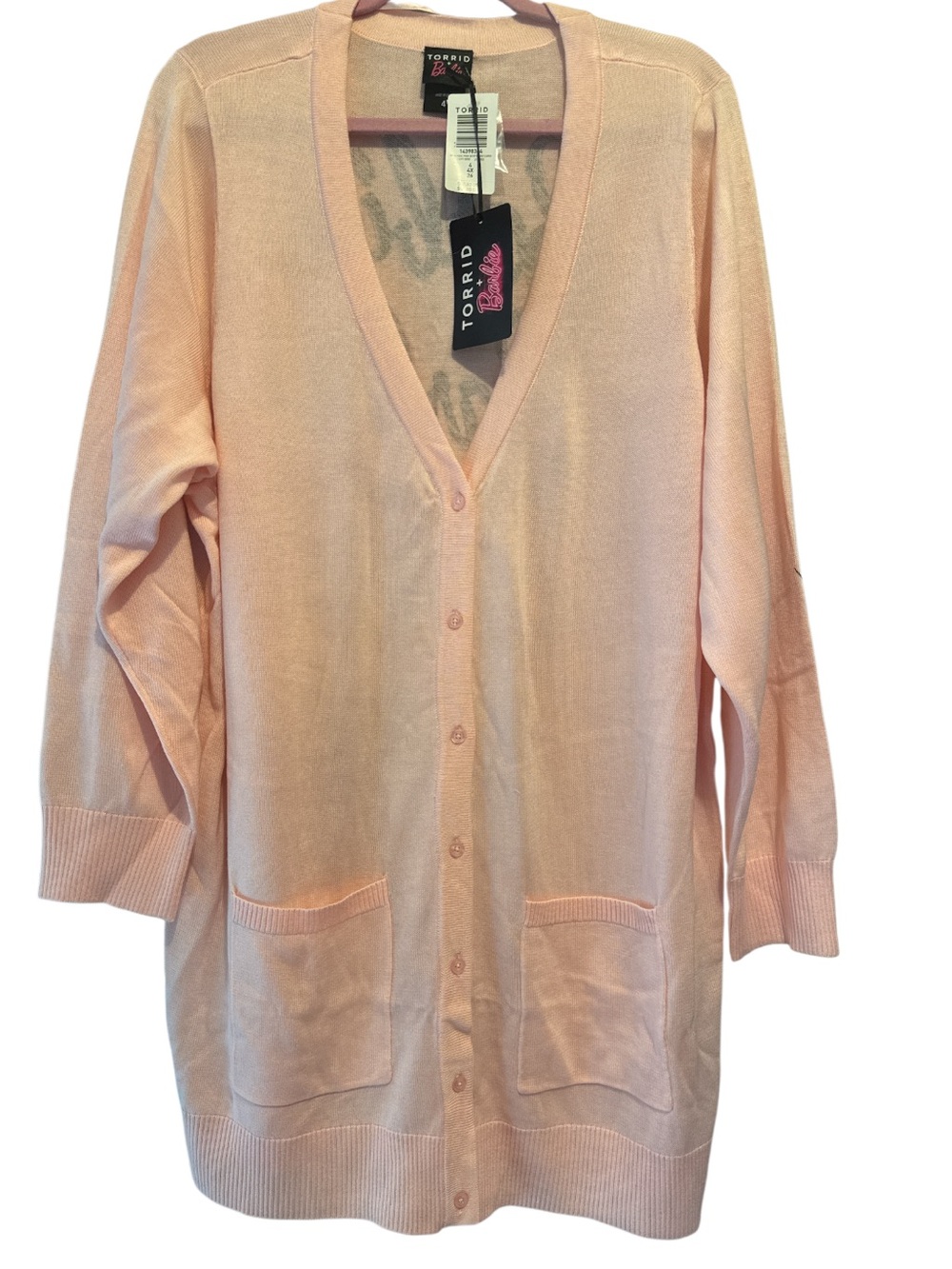 Torrid x Barbie Pink Boyfriend V-Neck Button Cardigan Sz 4 nwt